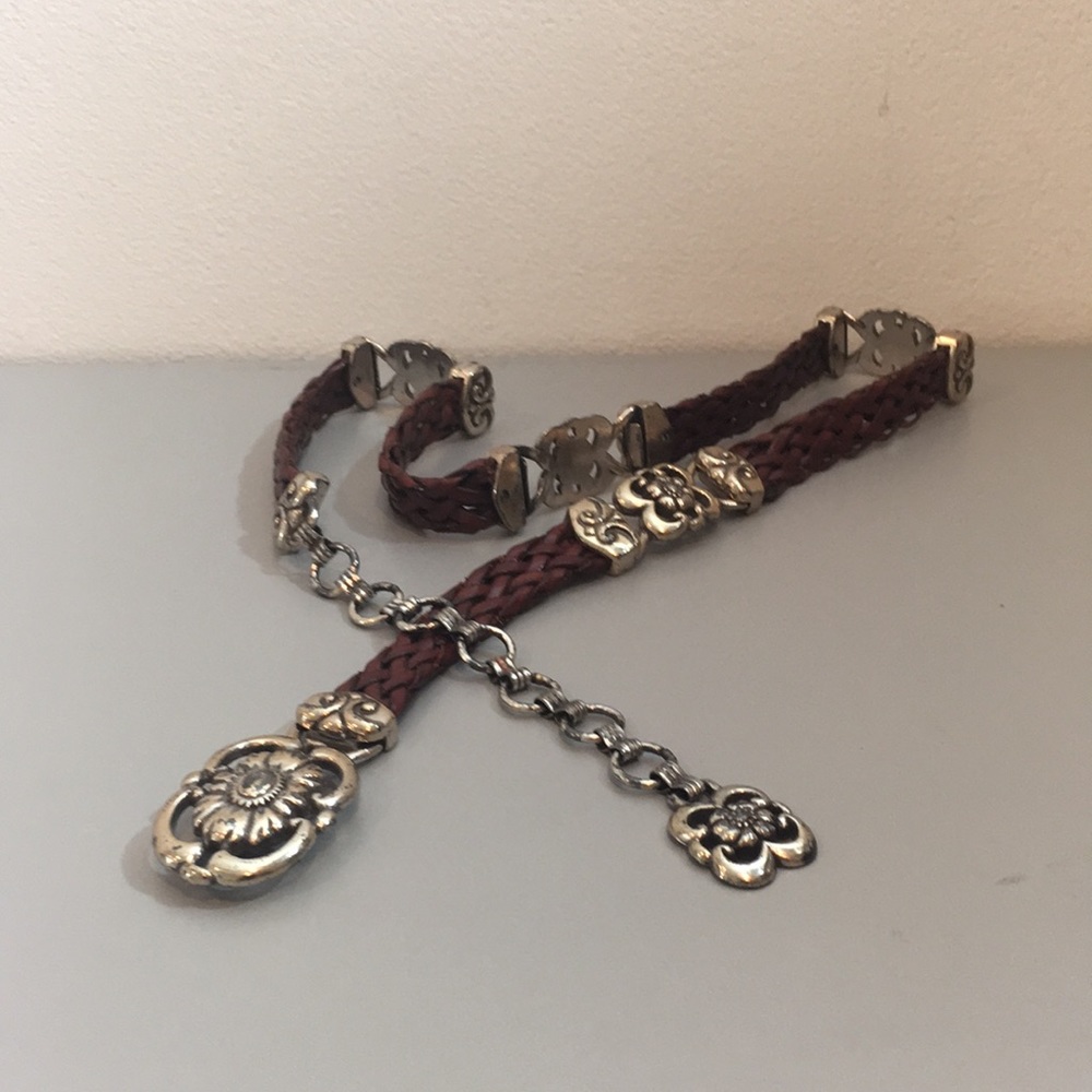 Boho Brown Leather Woven Rope Belt Silver Hardware